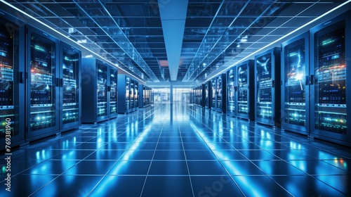  Large server room with rows of servers. © Media Srock