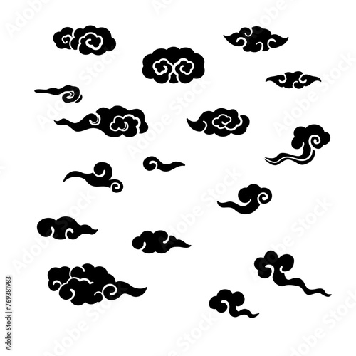 Chinese clouds illustration set, Vector hand drawn design elements.