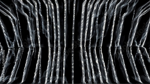 Bright abstract white zigzag rays lines of lights on plain black background from Generative AI