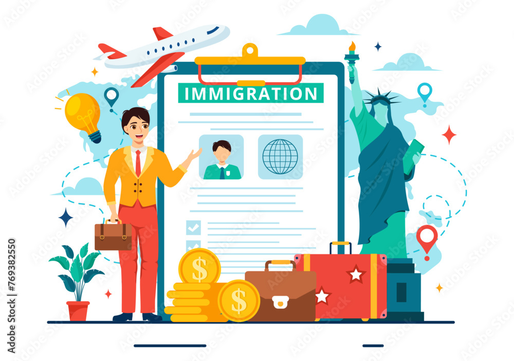 Immigration Consultant Vector Illustration with Counseling Assistance for Provide Advice to People Who Will Make the Move in Flat Background Immigration Consultant Vector Illustration with Counseling Assistance for Provide Advice to People Who Will Make the Move in Flat Background