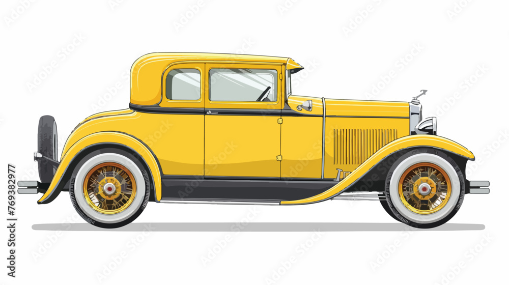 Daffodil yellow vintage American car Flat vector 