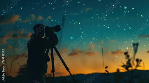 A person is looking through a telescope at the stars.