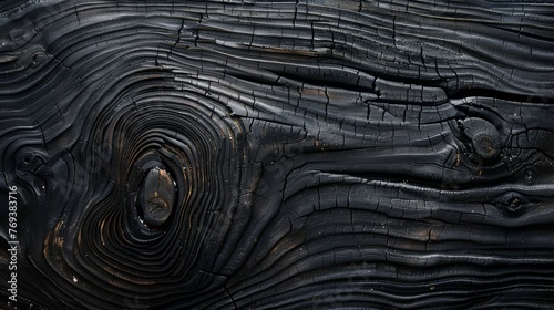 A close-up of a naturally blackened wooden surface with distinct, charred textures, background, wallpaper photo
