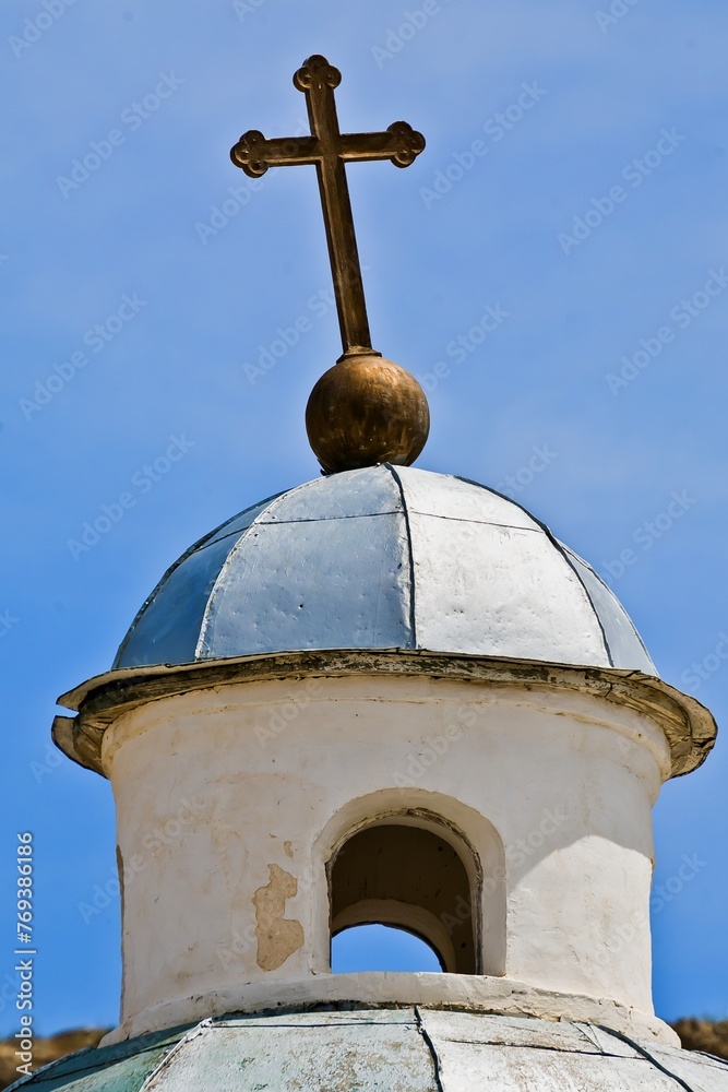 Beautiful white Russian Christian Orthodox Church. Religion