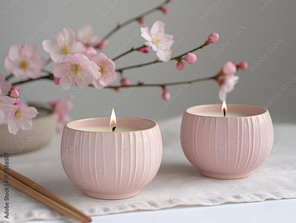 Scented candles and sakura blossoms