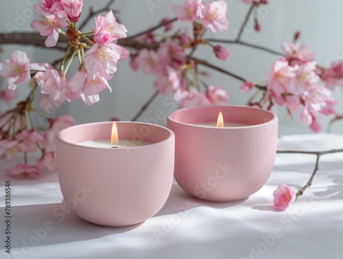Scented candles and sakura blossoms