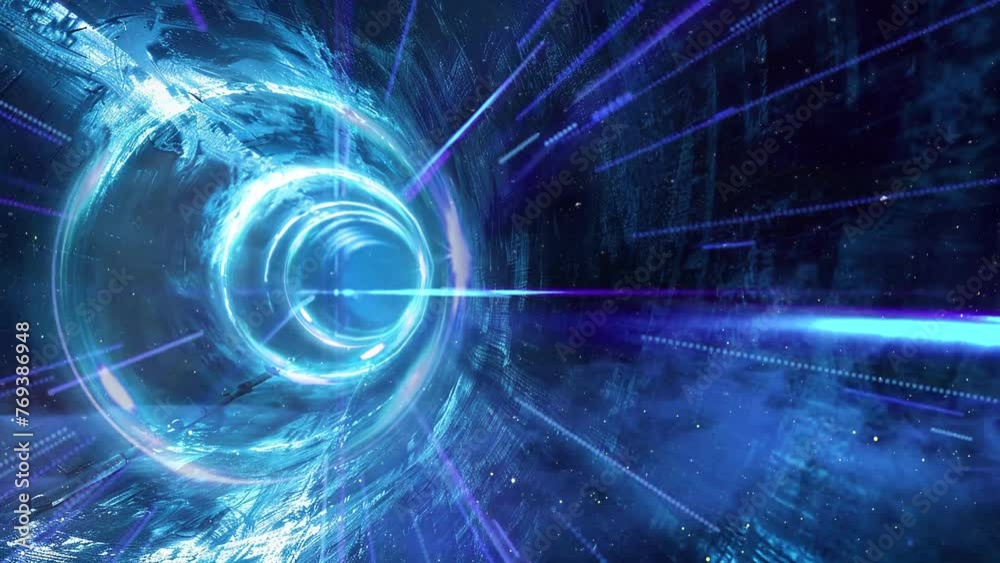 abstract art tunnel with blue light. abstrakt art tunnel mit blauem licht . seamless looping overlay 4k virtual video animation background