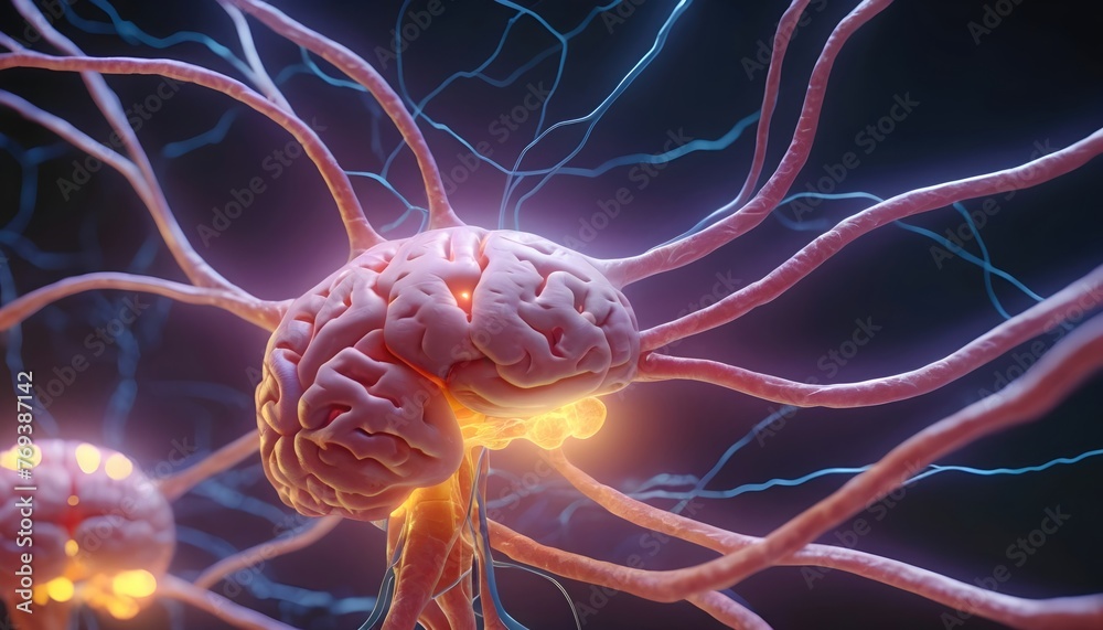 Glowing Synapse in Close-Up Human Brain View Glowing Synapse in Close-Up Human Brain View