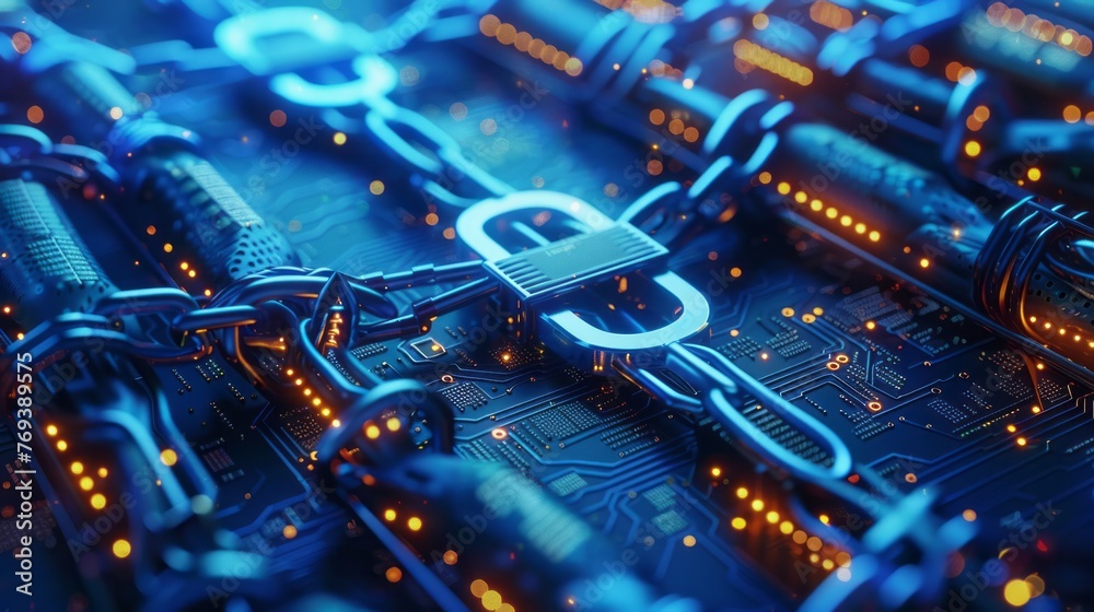 Blockchain technology concept: circuit board chain with cpu on ...