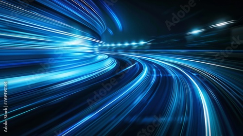 Dynamic blue technology: abstract motion background with speeding light effects