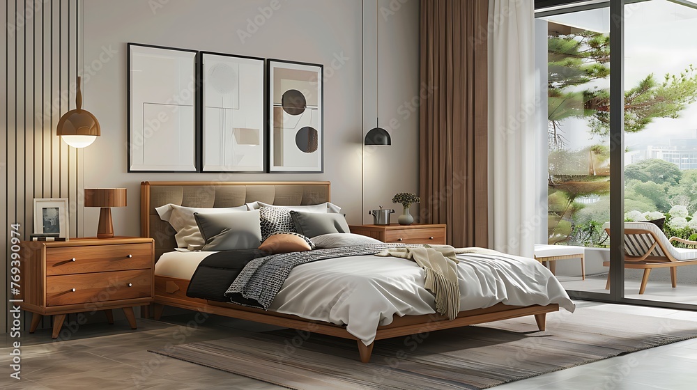 Modern Contemporary Bedroom Furnished With Wooden Furniture