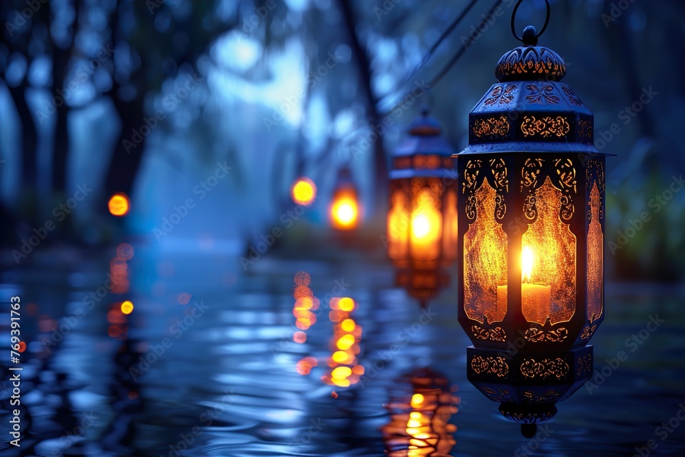 Islamic lantern background for Muslims Celebrations like Eid Ramadan or Bakra Eid Festival	