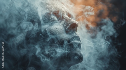 Person's body turning into smoke indicates poor air intake or smoking photo