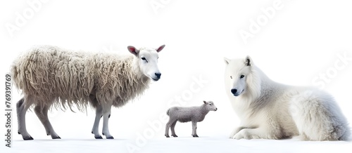 Wolf in a flock of sheep with wool clothing. Deceptive Predator Wolf in Sheep's Apparel 
