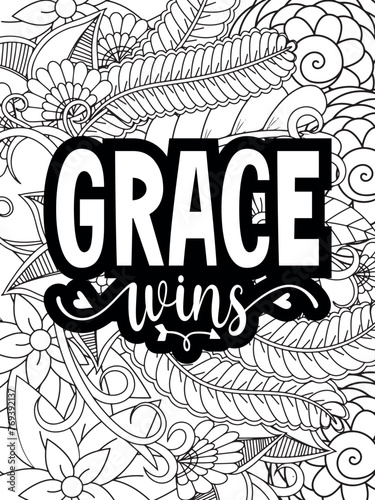 Christian Jesus Quotes Flower Coloring Page Beautiful black and white illustration for adult coloring bookt
