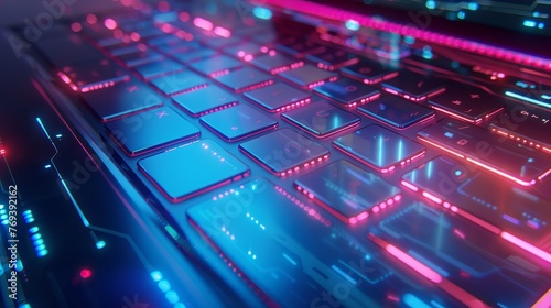 Glowing laptop close-up: technology and innovation in modern workspace environment
