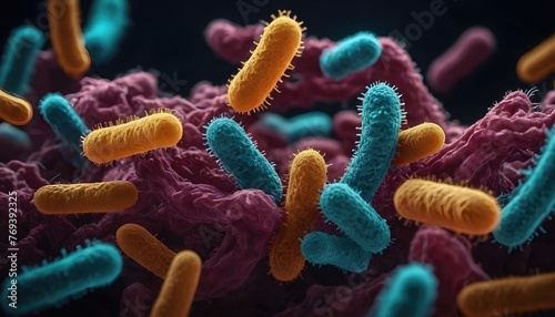 Colorful Rod-Shaped Bacteria on Dark Background