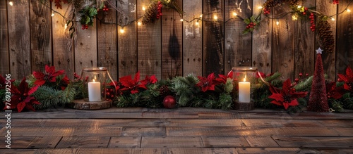 Rustic wooden table backdrop - holiday theme