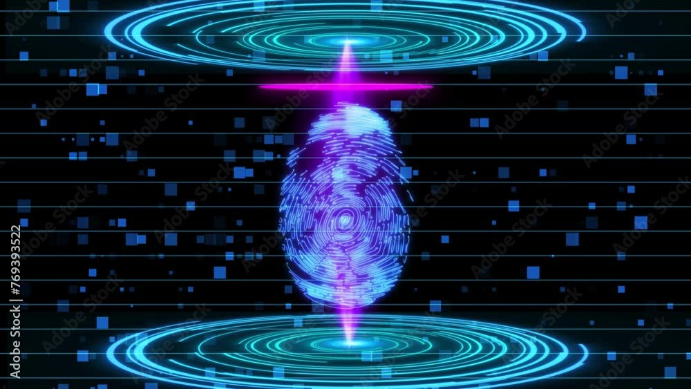 Vidéo Stock Digital futuristic biometrical fingerprint scanner with HUD ...
