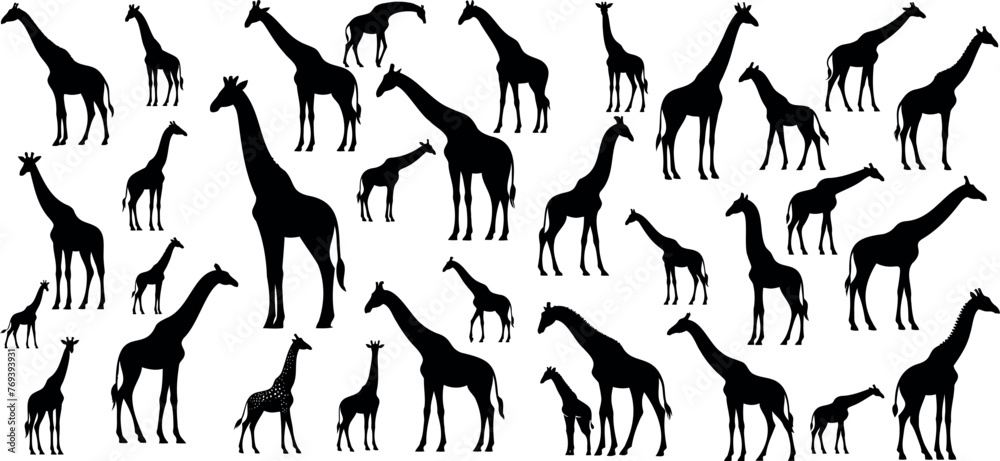 giraffe silhouette vector illustration set