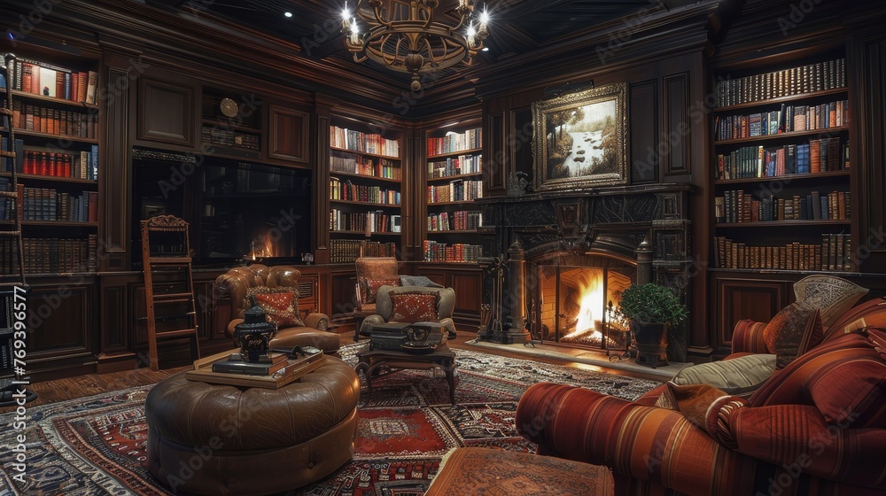 Lifestyle: A cozy home library filled with books and comfortable seating