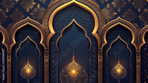 Islamic architectural detail showcasing intricate floral patterns and traditional arch designs.