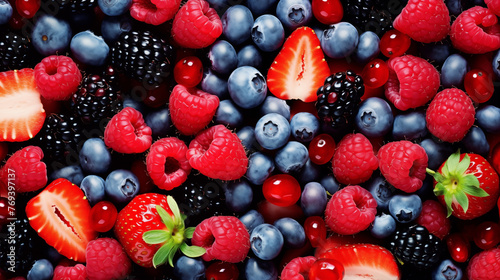Macro background of assorted berries in high detail and vibrant colors