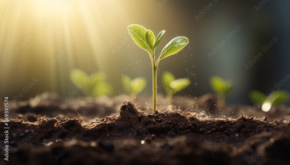 Plant shoots that grow and are exposed to morning sunlight Plant shoots that grow and are exposed to morning sunlight