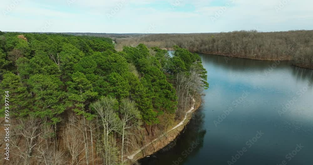 Tranquil View Of Lake Wedington Amidst Lush Hardwood Forests In Arkansas, United States. Aerial Drone Shot Tranquil View Of Lake Wedington Amidst Lush Hardwood Forests In Arkansas, United States. Aerial Drone Shot