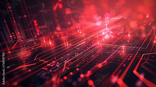 Futuristic red glowing lines: abstract tech background