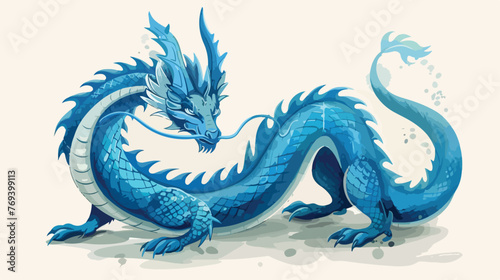 Blue Dragon Zodiac sign year of the Blue Dragon.. Flat
