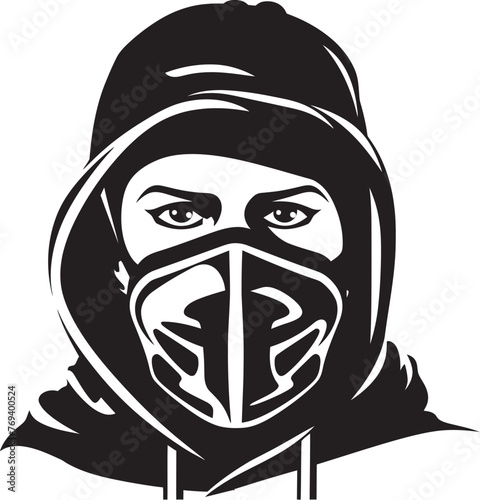 Mystique Guardian Masked Visage and Vector Symbol Noir Nemesis Concealed Features with Dark Icon