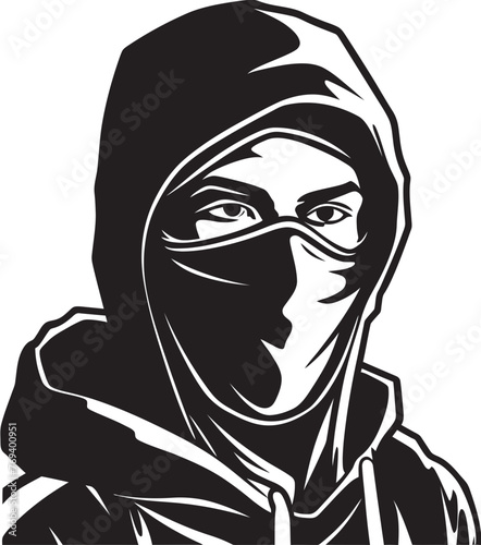 Enigmatic Emissary Masked Man with Vector Emblem Cloaked Champion Concealed Countenance and Emblem