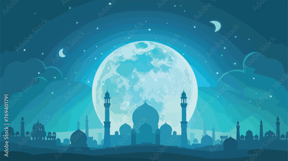 Mosque in blue moon icon flat cartoon vactor illust