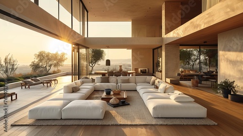 Modern Luxury Home Interior with Sunset View © lin