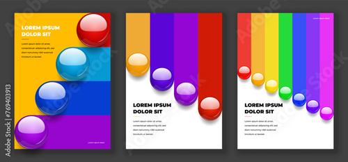 Minimalistic corporate brochure design template collection for advertising layout, poster, print ad, leaflet, pamphlet, presentation, wallpaper, PPT slide. Unique 3D spheres book cover concept design