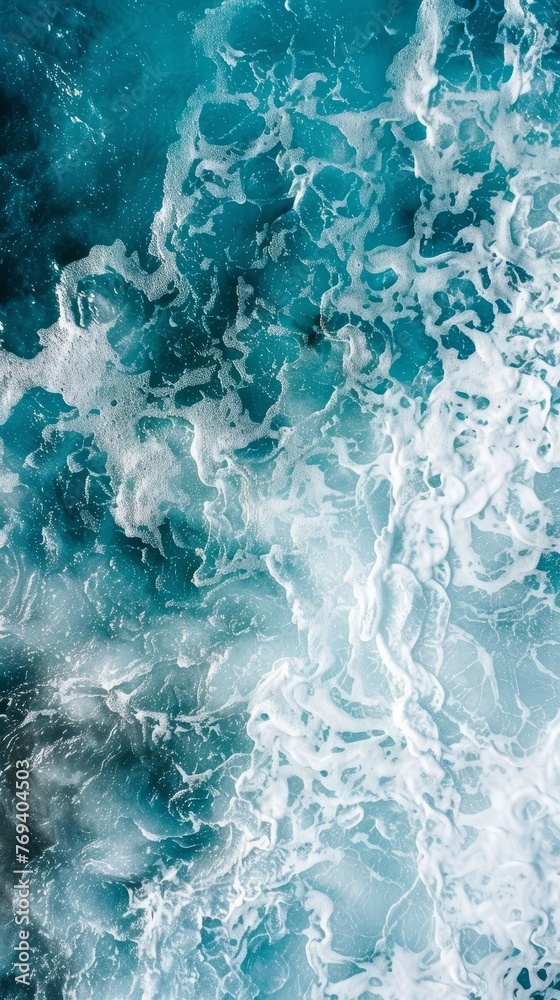 Obraz premium Aerial perspective showing a body of water, likely a lake or ocean, with hues ranging from crystal clear to deep aqua, surrounded by land, background, wallpaper
