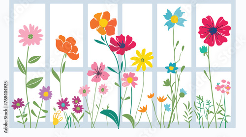 Flowers on the windowsil Flat vector isolated on white
