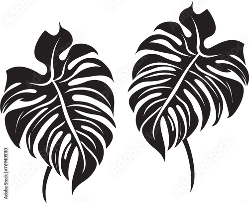 Exotic Foliage Finery Large Tropical Leaves, Iconic Vector Symbol Jungle Canopy Chic Grand Leaves with Black Emblematic Logo