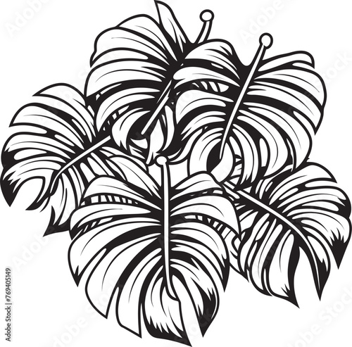 Tropical Leaf Harmony Big Leaves with Black Emblem Design Palm Canopy Prestige Large Tropical Leaves, Vector Icon