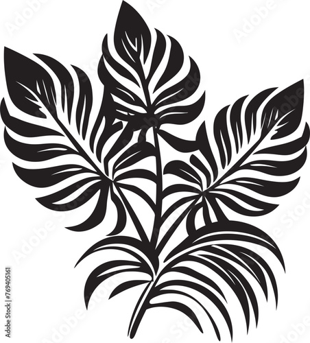 Tropical Leaf Retreat Oversized Foliage, Black Emblem Symbol Exotic Leaf Elegance Large Leaves, Iconic Black Vector