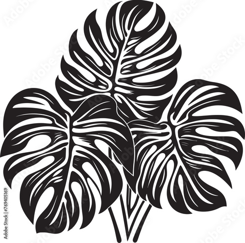 Jungle Canopy Majesty Large Tropical Leaves, Iconic Vector Logo Tropical Leaf Harmony Big Leaves with Black Emblem Design