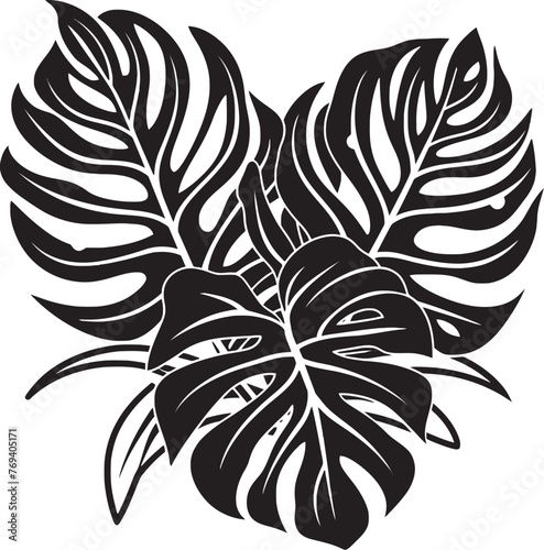 Palm Canopy Prestige Large Tropical Leaves, Vector Icon Tropical Leaf Retreat Oversized Foliage, Black Emblem Symbol