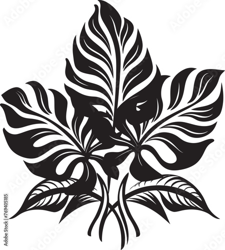 Tropical Leaf Harmony Big Leaves with Black Iconic Emblem Palm Canopy Prestige Large Tropical Leaves, Emblematic Vector