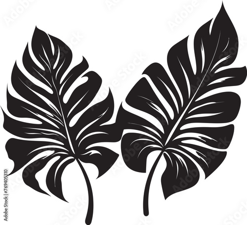 Exotic Leaf Extravaganza Grand Tropical Foliage, Black Emblem Symbol Jungle Canopy Majesty Large Tropical Leaves, Vector Iconic Design