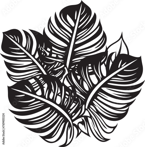 Tropical Leaf Harmony Big Leaves with Black Emblematic Vector Palm Canopy Prestige Large Tropical Leaves, Iconic Black Emblem