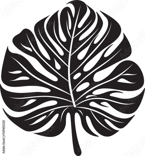 Exotic Foliage Finery Large Leaves, Black Iconic Emblem Jungle Canopy Chic Grand Tropical Leaves, Emblematic Black Design