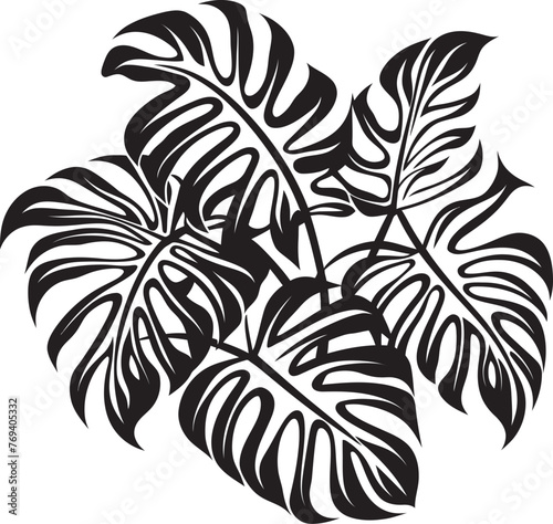 Palm Paradise Panache Oversized Foliage, Black Emblematic Logo Tropical Leaf Majesty Large Leaves, Iconic Vector Emblem