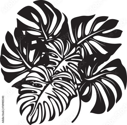 Tropical Leaf Majesty Large Leaves, Iconic Vector Emblem Exotic Leaf Extravaganza Grand Tropical Foliage, Black Iconic Symbol