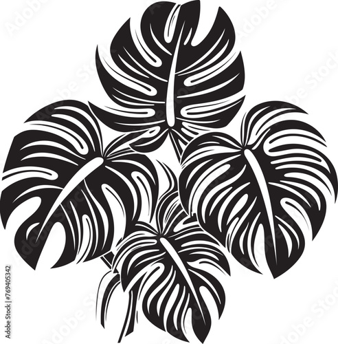 Exotic Leaf Extravaganza Grand Tropical Foliage, Black Iconic Symbol Tropical Elegance Large Leaves, Black Vector Emblem